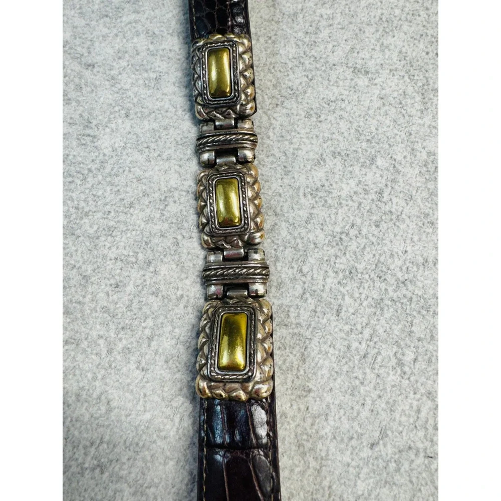 Brighton Belt Womens Small‎ Brown Croc Embossed Leather Mixed Metal S 44209